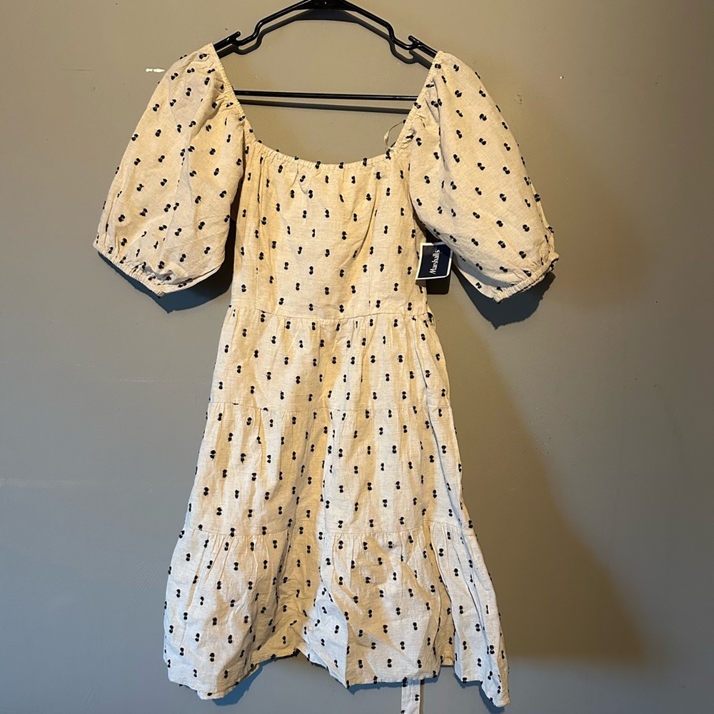 Sim & Sam Linen Beige and Black Dot Dress